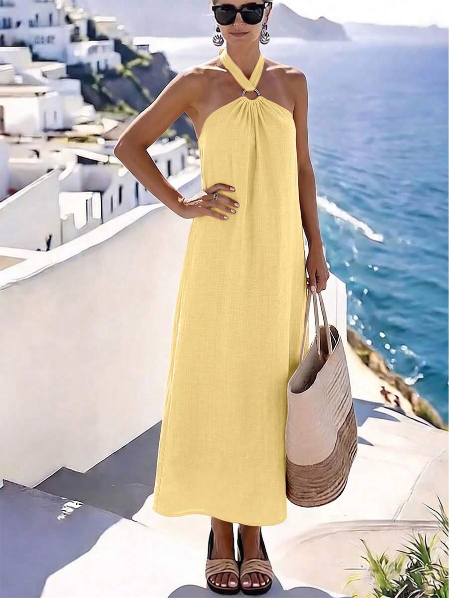 Vestido Saída de Praia Longo Frente Única com Torção