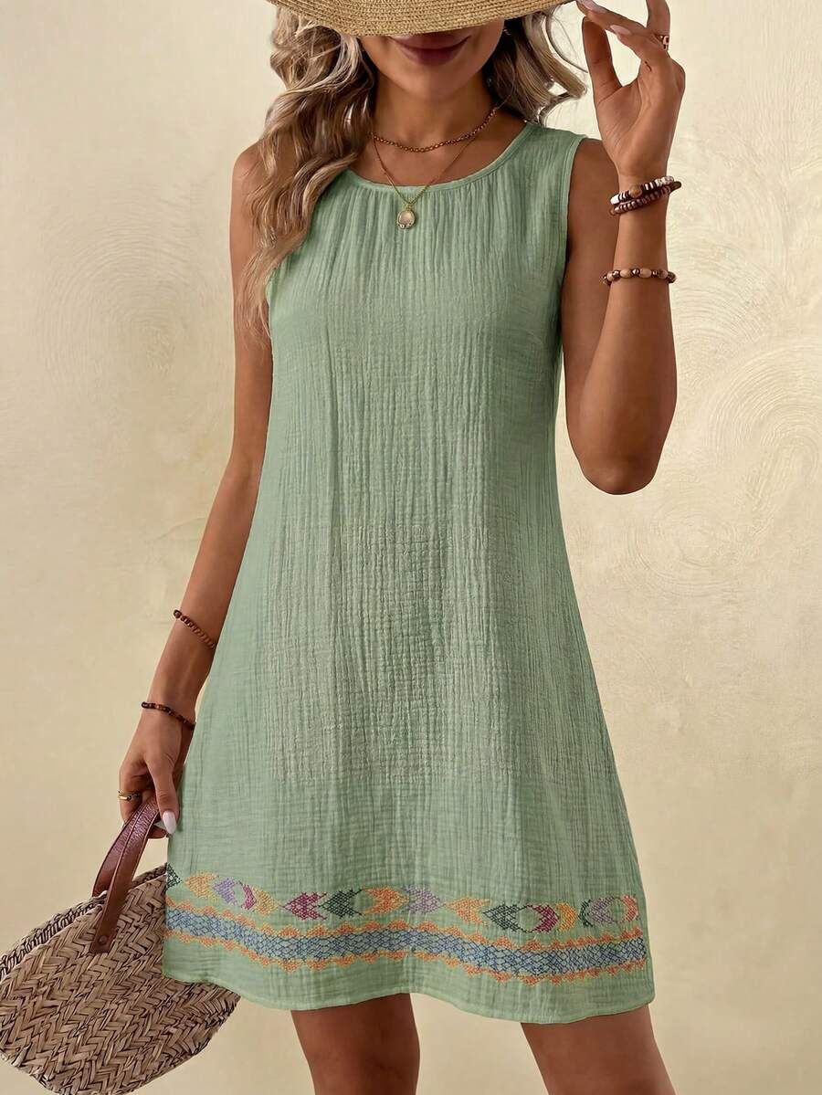 Vestido Curto Boho de Algodão com Bordado - La Lecce