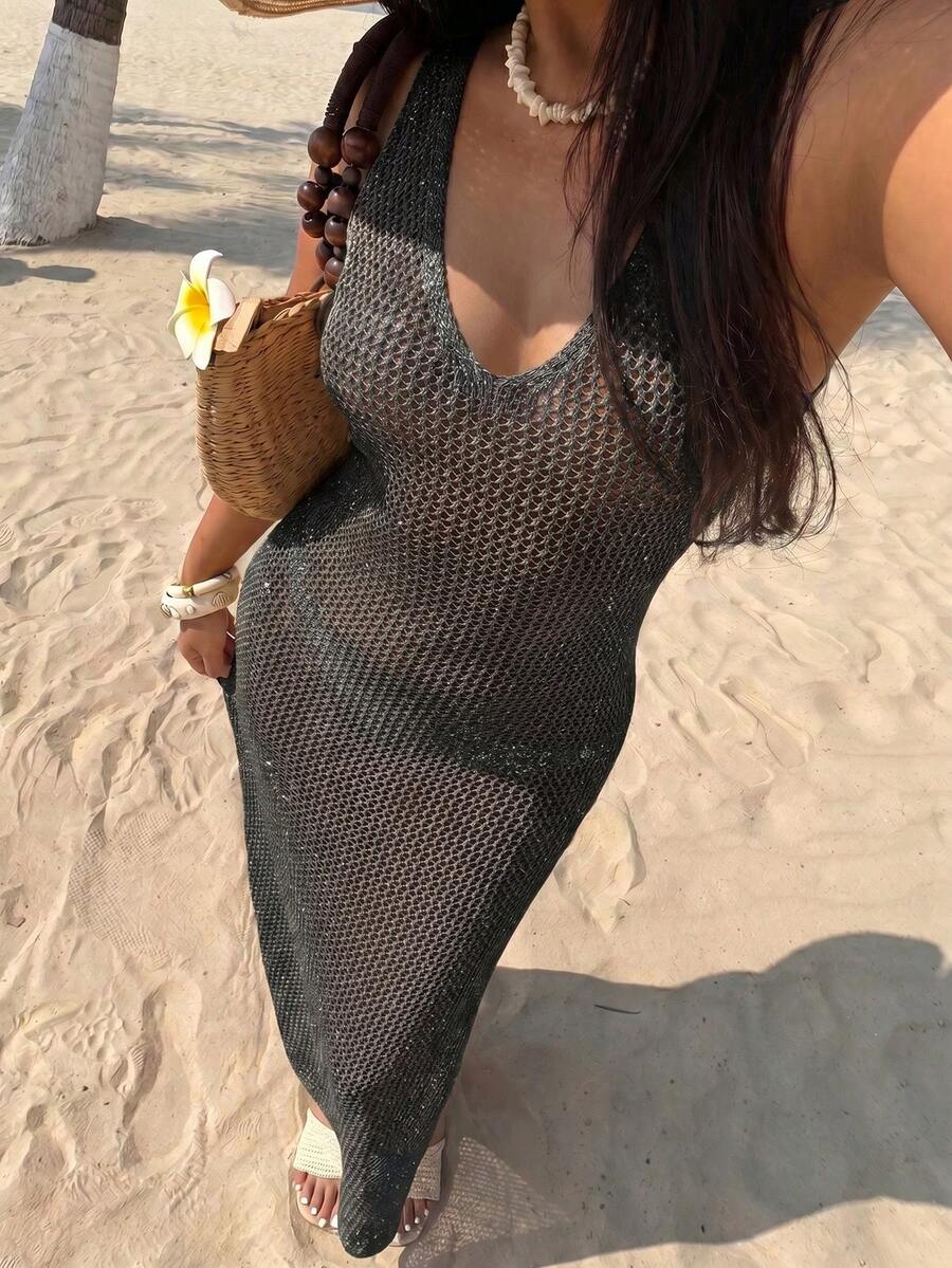 Vestido Saída de Praia em Tricô Sem Mangas