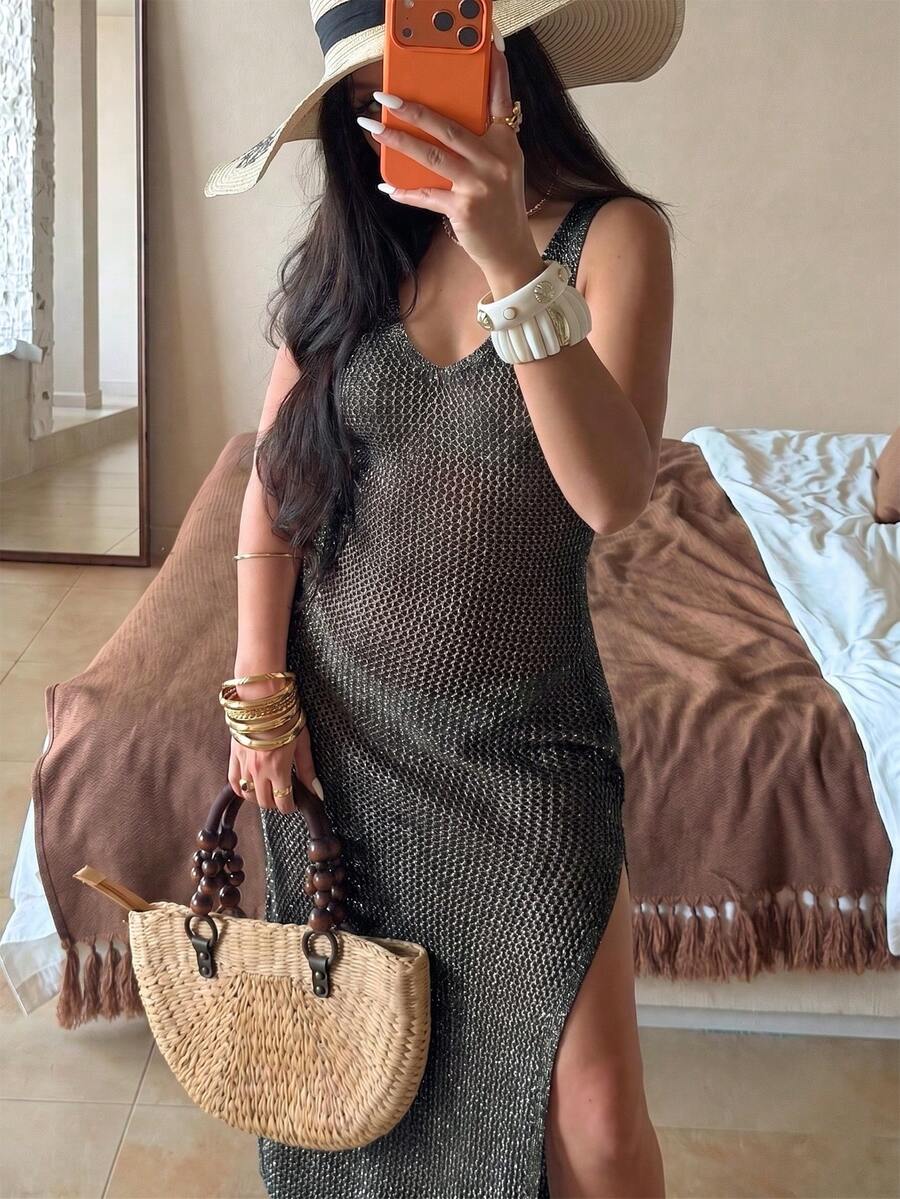 Vestido Saída de Praia em Tricô Sem Mangas
