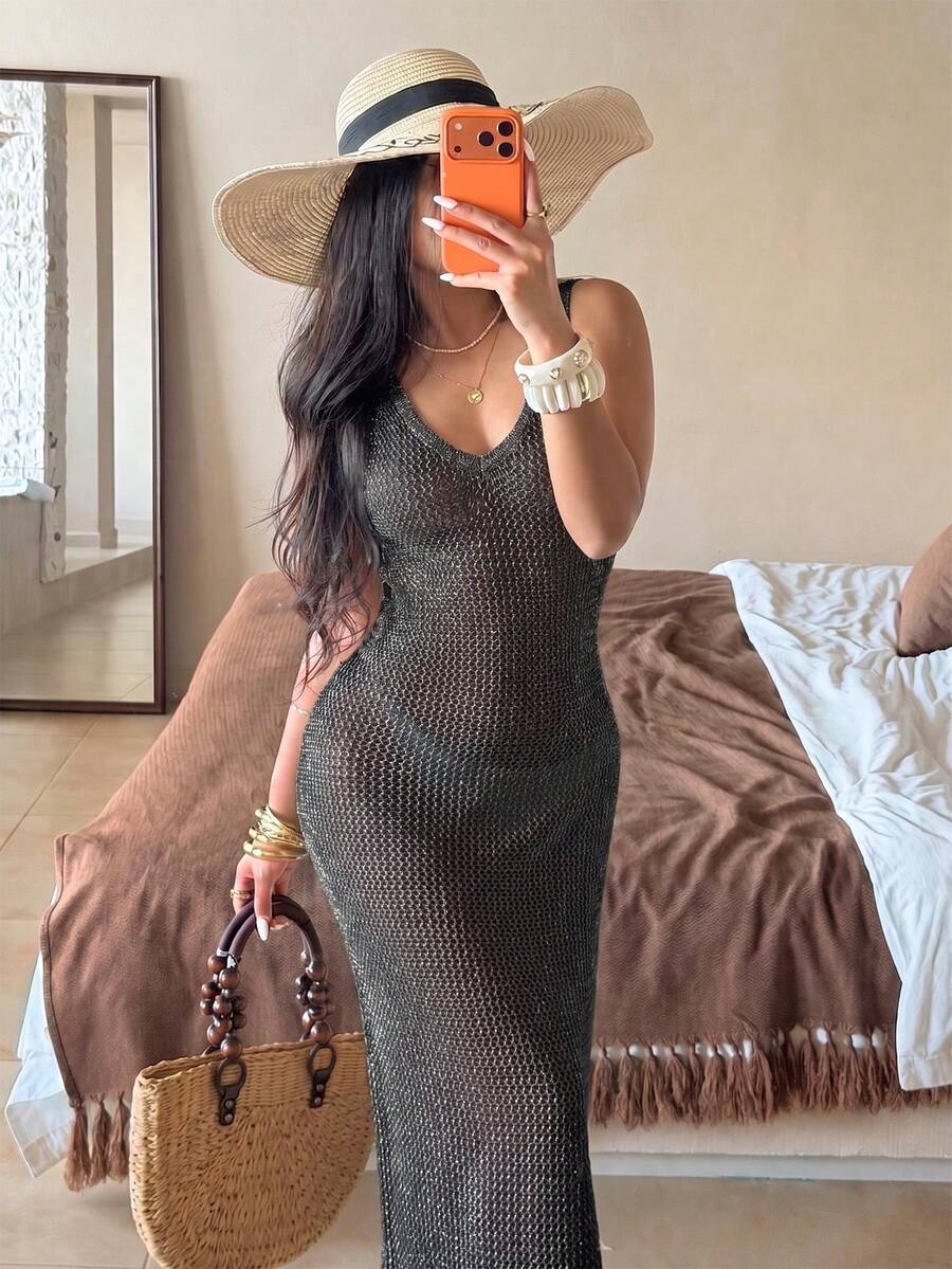 Vestido Saída de Praia em Tricô Sem Mangas
