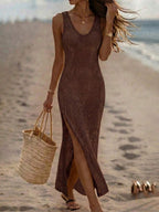 Vestido Saída de Praia em Tricô Sem Mangas