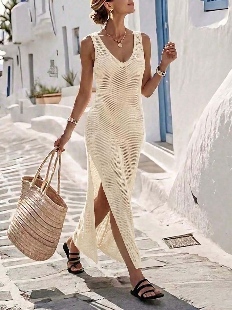 Vestido Saída de Praia em Tricô Sem Mangas