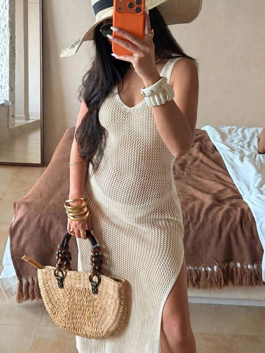 Vestido Saída de Praia em Tricô Sem Mangas
