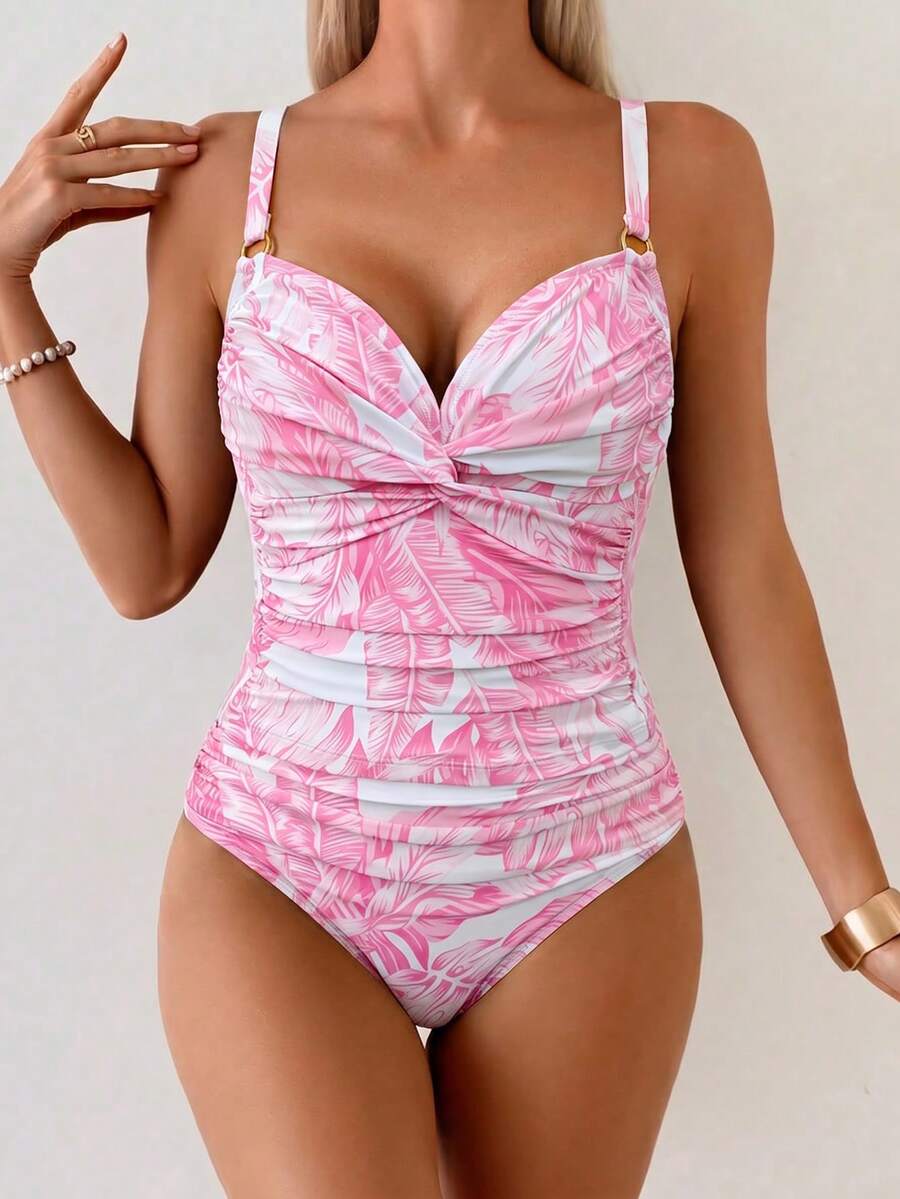 Tankini Franzido com Torção Frontal e Anel Metálico