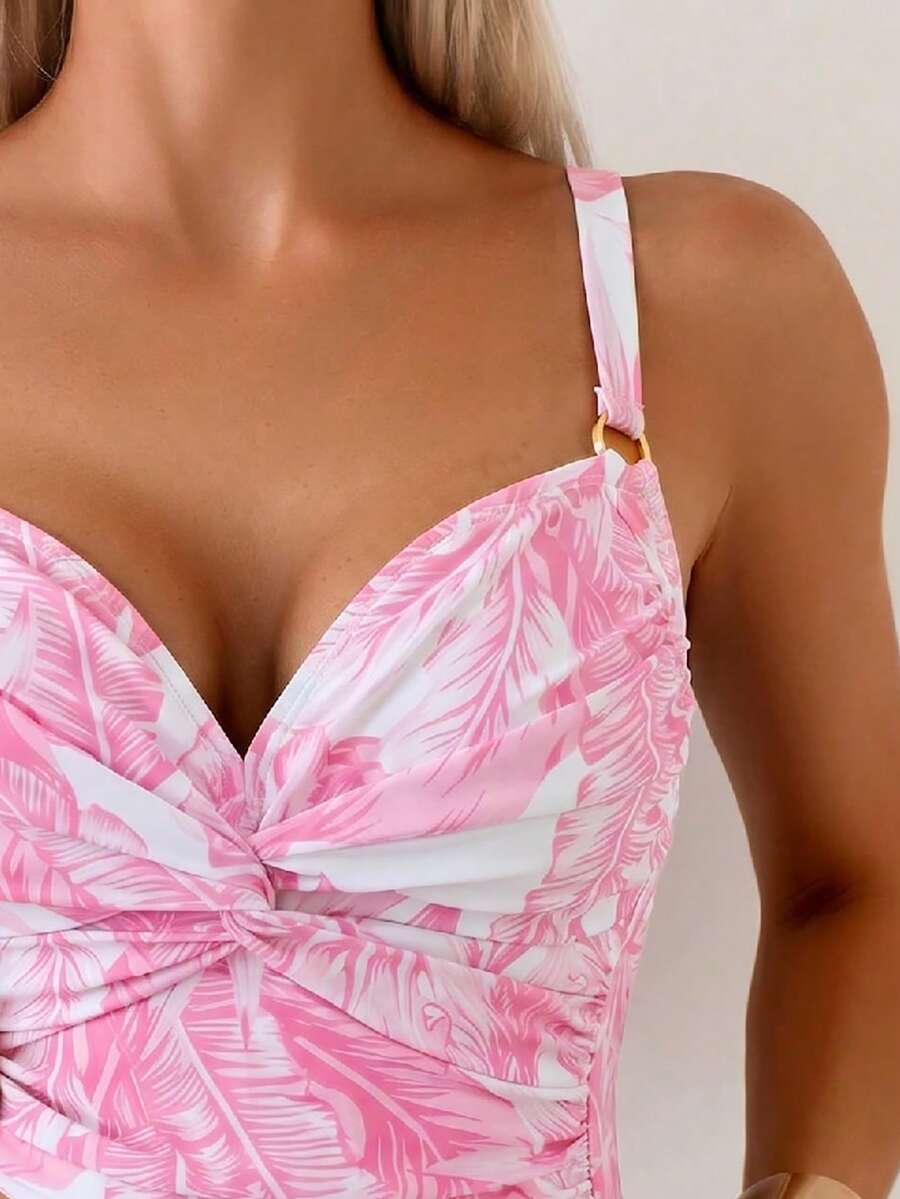 Tankini Franzido com Torção Frontal e Anel Metálico