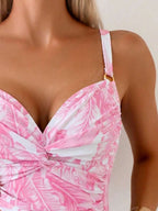 Tankini Franzido com Torção Frontal e Anel Metálico