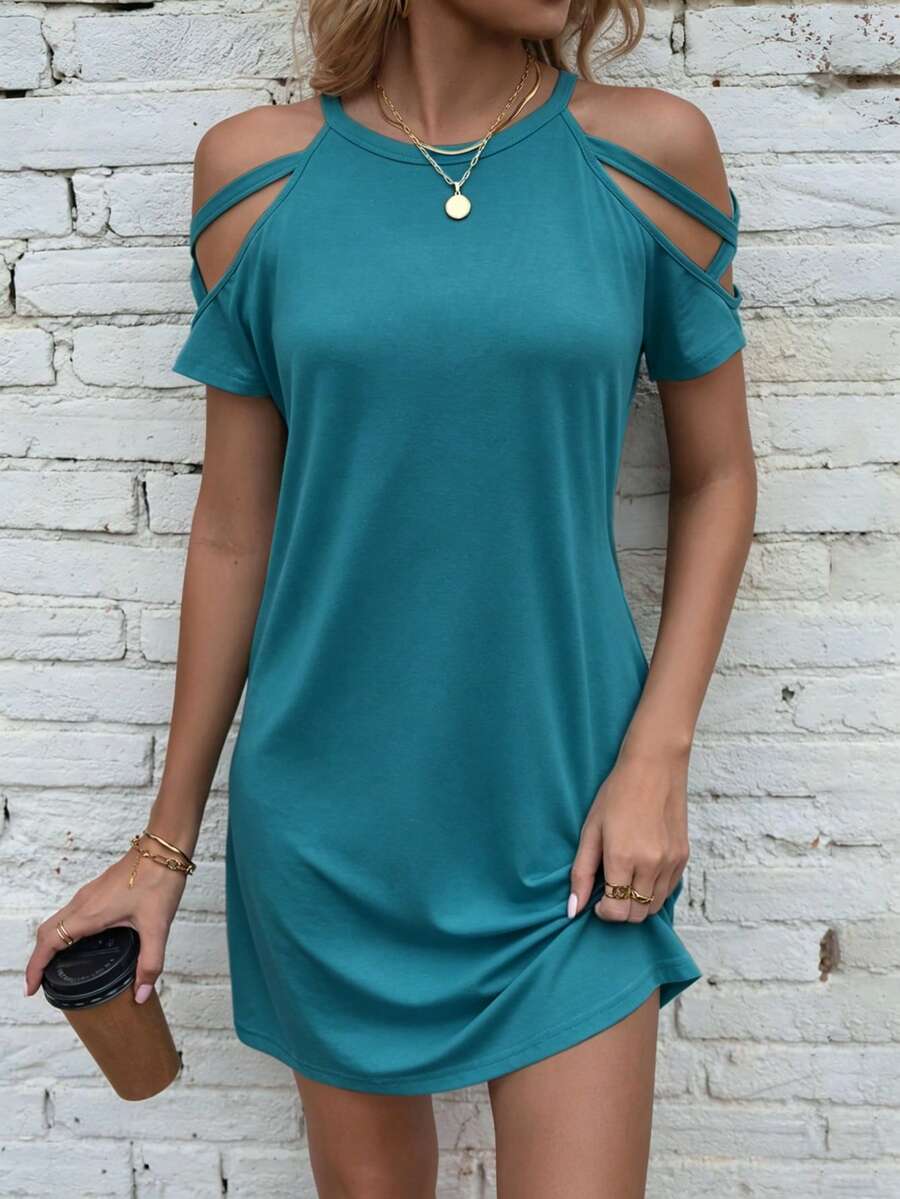 Vestido Curto Ombro a Ombro com Detalhe Vazado - La Lecce