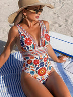 Maiô Decote V Porcelana Floral
