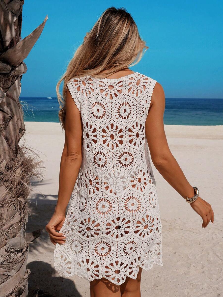 Vestido Saída de Praia Longo em Crochê com Gola Redonda - La Lecce