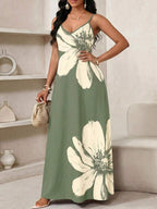 Vestido Longo Floral Decote V com Aplicação de Rosa 3D