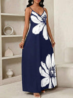 Vestido Longo Floral Decote V com Aplicação de Rosa 3D