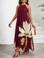 Vestido Maxi Frente Única com Laço e Bainha Assimétrica
