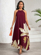 Vestido Maxi Frente Única com Laço e Bainha Assimétrica