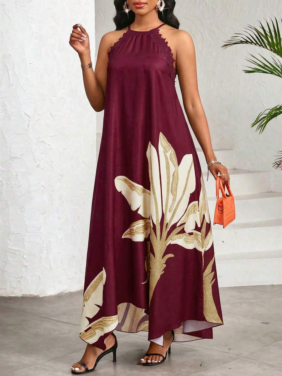 Vestido Maxi Frente Única com Laço e Bainha Assimétrica