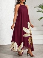 Vestido Maxi Frente Única com Laço e Bainha Assimétrica