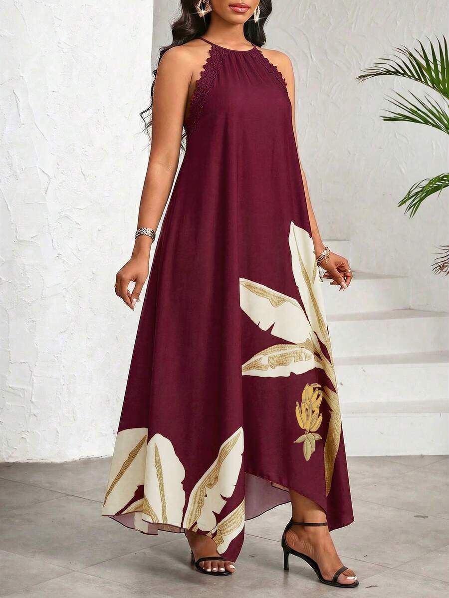 Vestido Maxi Frente Única com Laço e Bainha Assimétrica