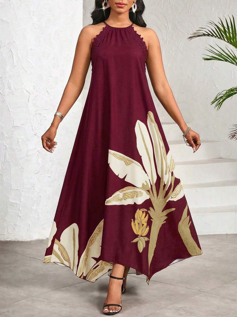 Vestido Maxi Frente Única com Laço e Bainha Assimétrica