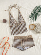 Tankini Listrado com Decote V Profundo