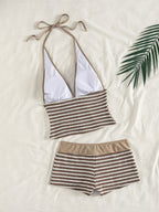 Tankini Listrado com Decote V Profundo