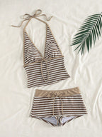Tankini Listrado com Decote V Profundo