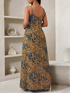 Vestido Maxi de Alças com Estampa Geométrica e Bolsos