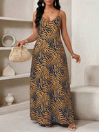 Vestido Maxi de Alças com Estampa Geométrica e Bolsos