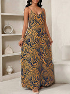 Vestido Maxi de Alças com Estampa Geométrica e Bolsos