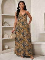 Vestido Maxi de Alças com Estampa Geométrica e Bolsos