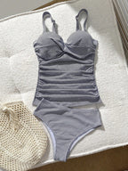 Tankini Push-Up com Fivela e Efeito Franzido