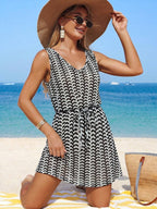 Vestido Saída de Praia Longo com Decote V e Laço Contrastante - La Lecce