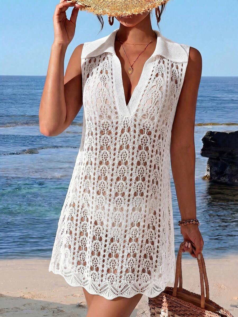 Vestido de Crochê Longo com Recorte Vazado