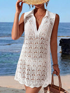 Vestido de Crochê Longo com Recorte Vazado