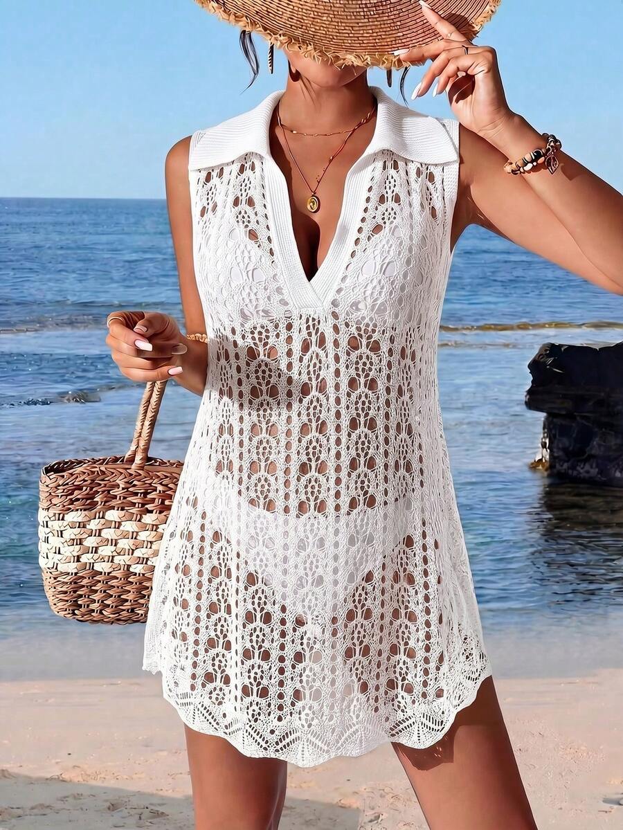 Vestido de Crochê Longo com Recorte Vazado