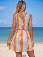 Vestido Saída de Praia Longo com Decote V e Laço Contrastante - La Lecce