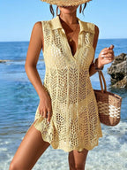 Vestido de Crochê Longo com Recorte Vazado