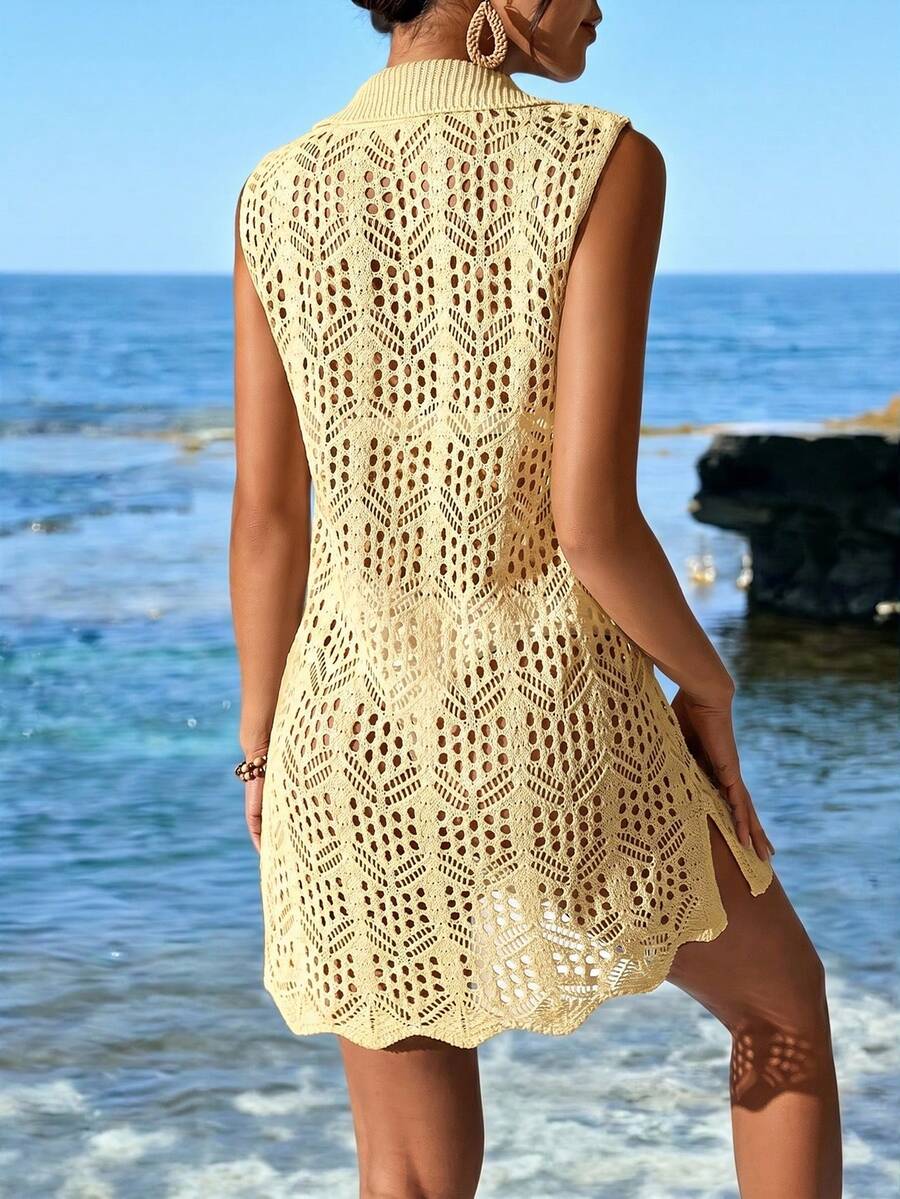 Vestido de Crochê Longo com Recorte Vazado