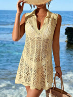 Vestido de Crochê Longo com Recorte Vazado