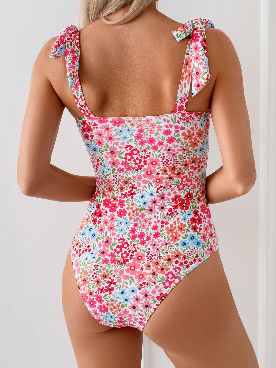 Maiô Estampado com Alças de Amarrar e Bojo em V