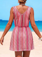 Vestido Saída de Praia Longo com Decote V e Laço Contrastante - La Lecce