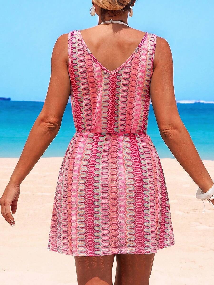 Vestido Saída de Praia Longo com Decote V e Laço Contrastante - La Lecce