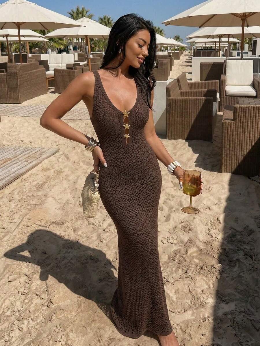 Vestido Saída de Praia Maxi em Malha Waffle com Decote U - La Lecce