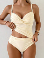 Tankini Franzido com Torção Frontal e Anel Metálico
