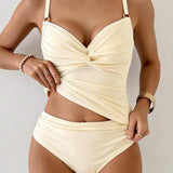 Tankini Franzido com Torção Frontal e Anel Metálico