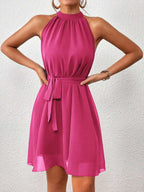 Vestido Curto Frente Única em Chiffon com Cinto - La Lecce