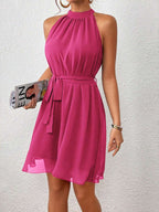 Vestido Curto Frente Única em Chiffon com Cinto - La Lecce