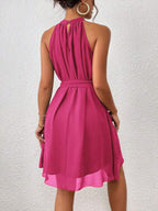 Vestido Curto Frente Única em Chiffon com Cinto - La Lecce
