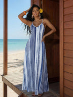 Vestido Maxi Boho de Alças com Costas Abertas e Bolsos