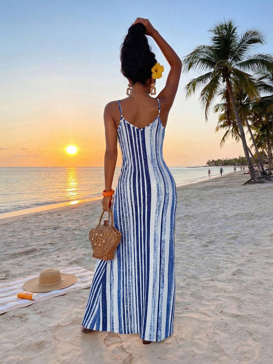 Vestido Maxi Boho de Alças com Costas Abertas e Bolsos