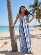 Vestido Maxi Boho de Alças com Costas Abertas e Bolsos